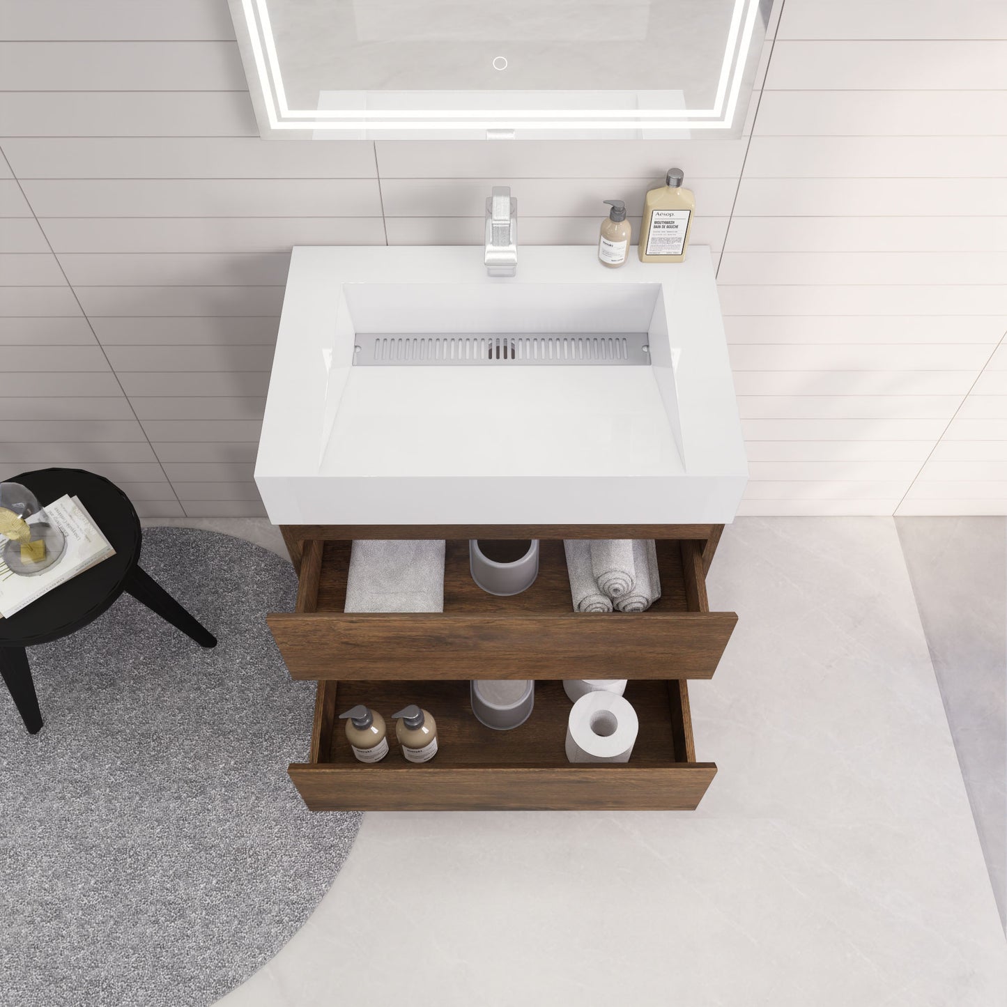 Monterey 30" Wall Mounted Bathroom Vanity with Reinforced Acrylic Integrated Sink Top