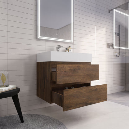 Monterey 30" Wall Mounted Bathroom Vanity with Reinforced Acrylic Integrated Sink Top
