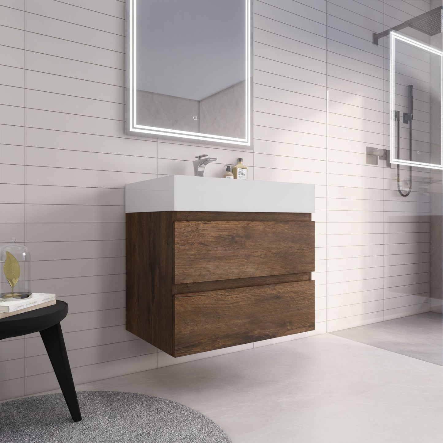 Monterey 30" Wall Mounted Bathroom Vanity with Reinforced Acrylic Integrated Sink Top