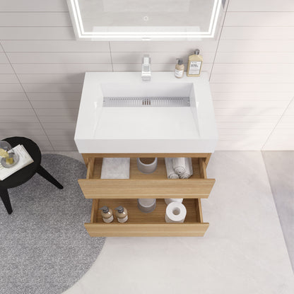 Monterey 30" Wall Mounted Bathroom Vanity with Reinforced Acrylic Integrated Sink Top