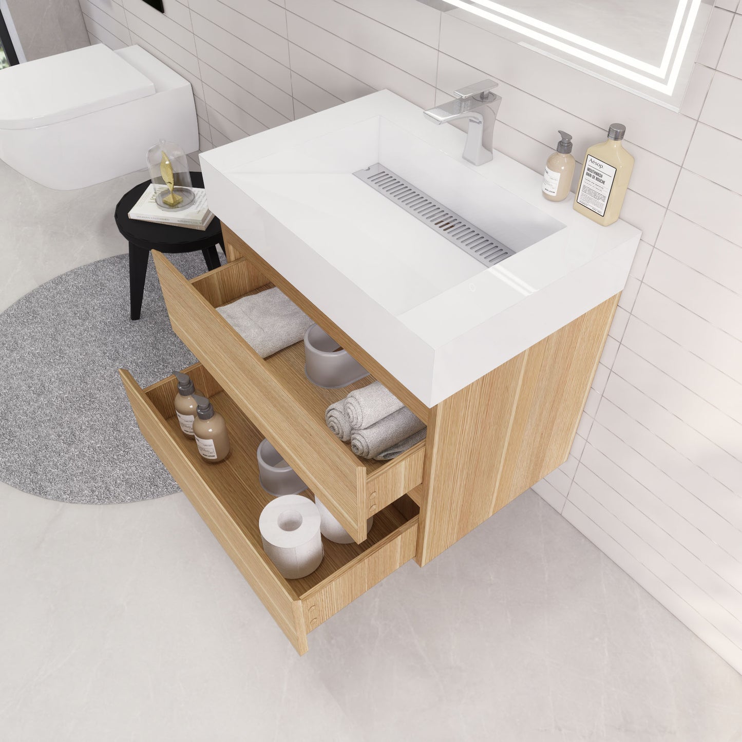 Monterey 30" Wall Mounted Bathroom Vanity with Reinforced Acrylic Integrated Sink Top
