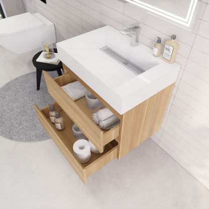 Monterey 30" Wall Mounted Bathroom Vanity with Reinforced Acrylic Integrated Sink Top