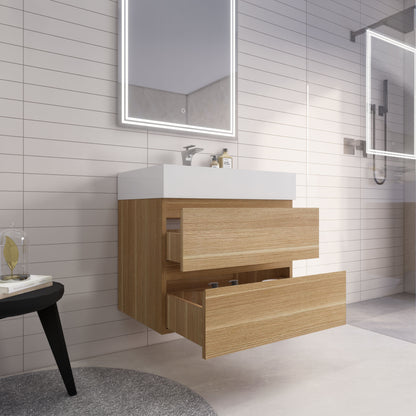 Monterey 30" Wall Mounted Bathroom Vanity with Reinforced Acrylic Integrated Sink Top