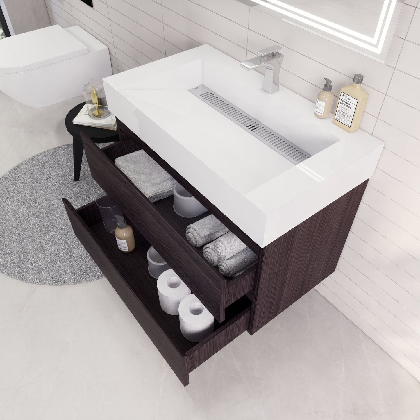 Monterey 36" Wall Mounted Bathroom Vanity with Reinforced Acrylic Integrated Sink Top