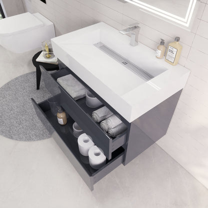 Monterey 36" Wall Mounted Bathroom Vanity with Reinforced Acrylic Integrated Sink Top