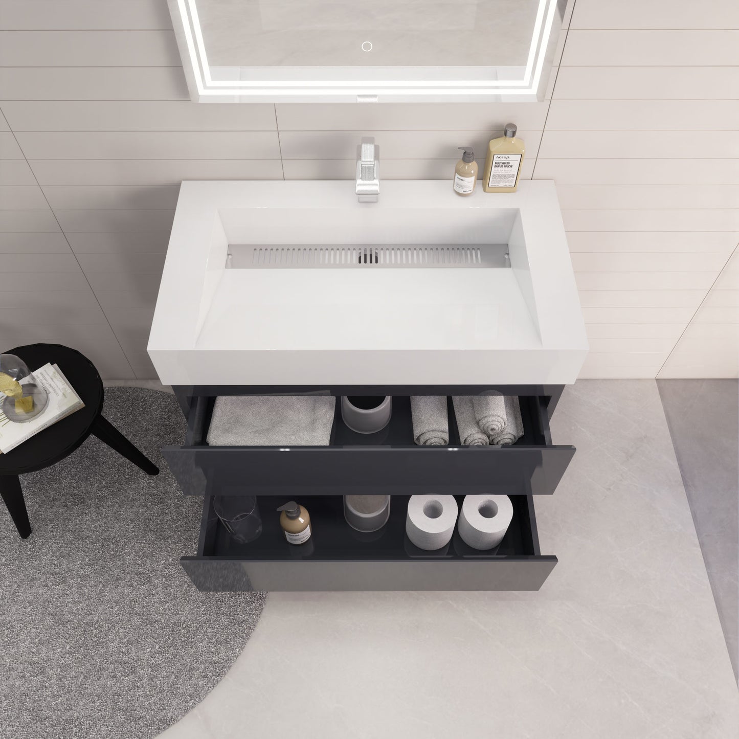Monterey 36" Wall Mounted Bathroom Vanity with Reinforced Acrylic Integrated Sink Top