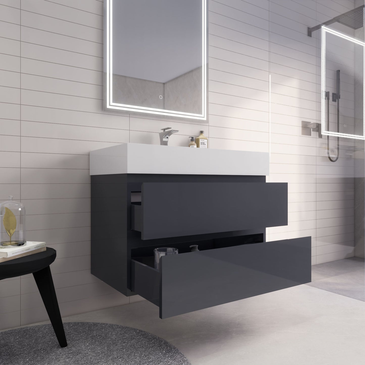 Monterey 36" Wall Mounted Bathroom Vanity with Reinforced Acrylic Integrated Sink Top
