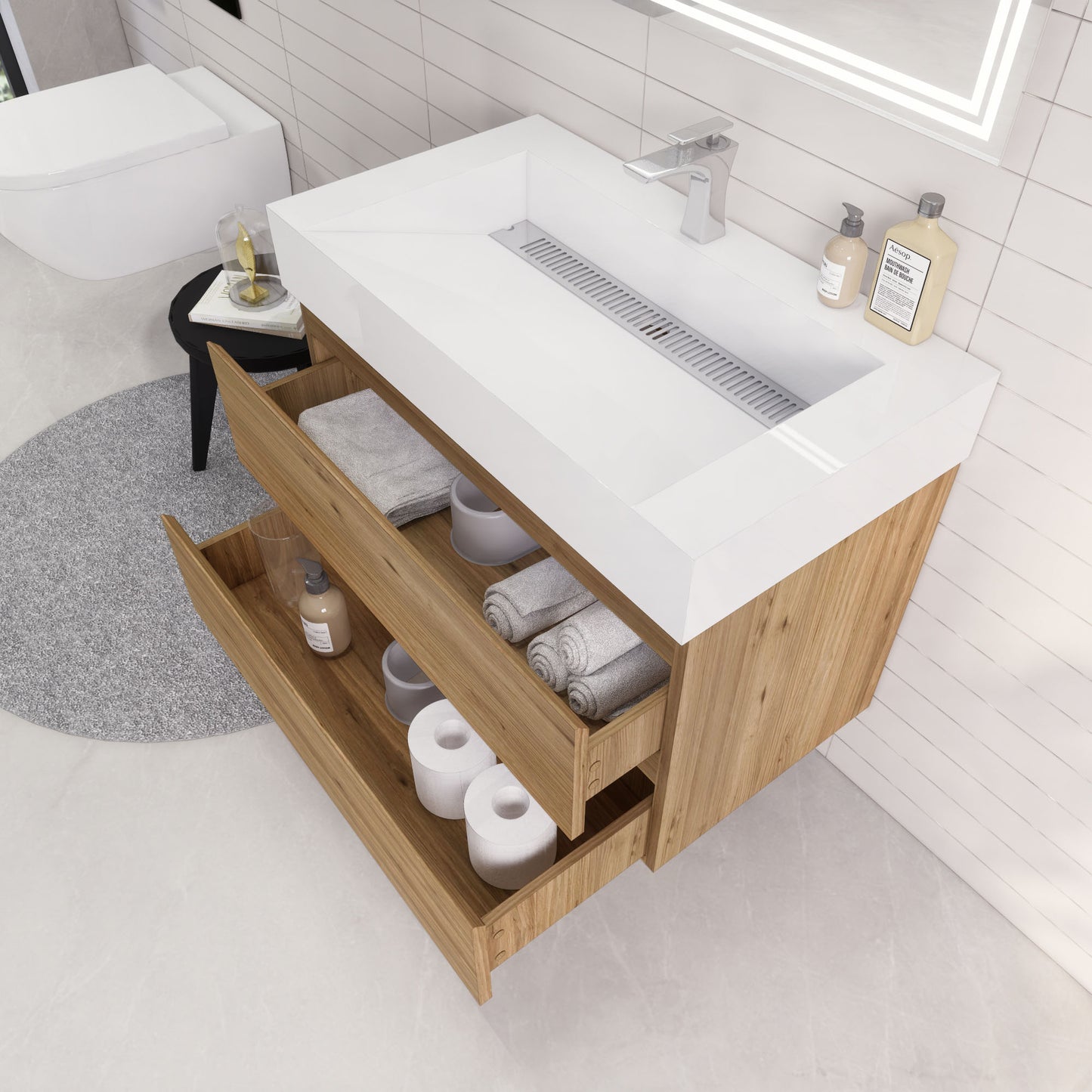 Monterey 36" Wall Mounted Bathroom Vanity with Reinforced Acrylic Integrated Sink Top