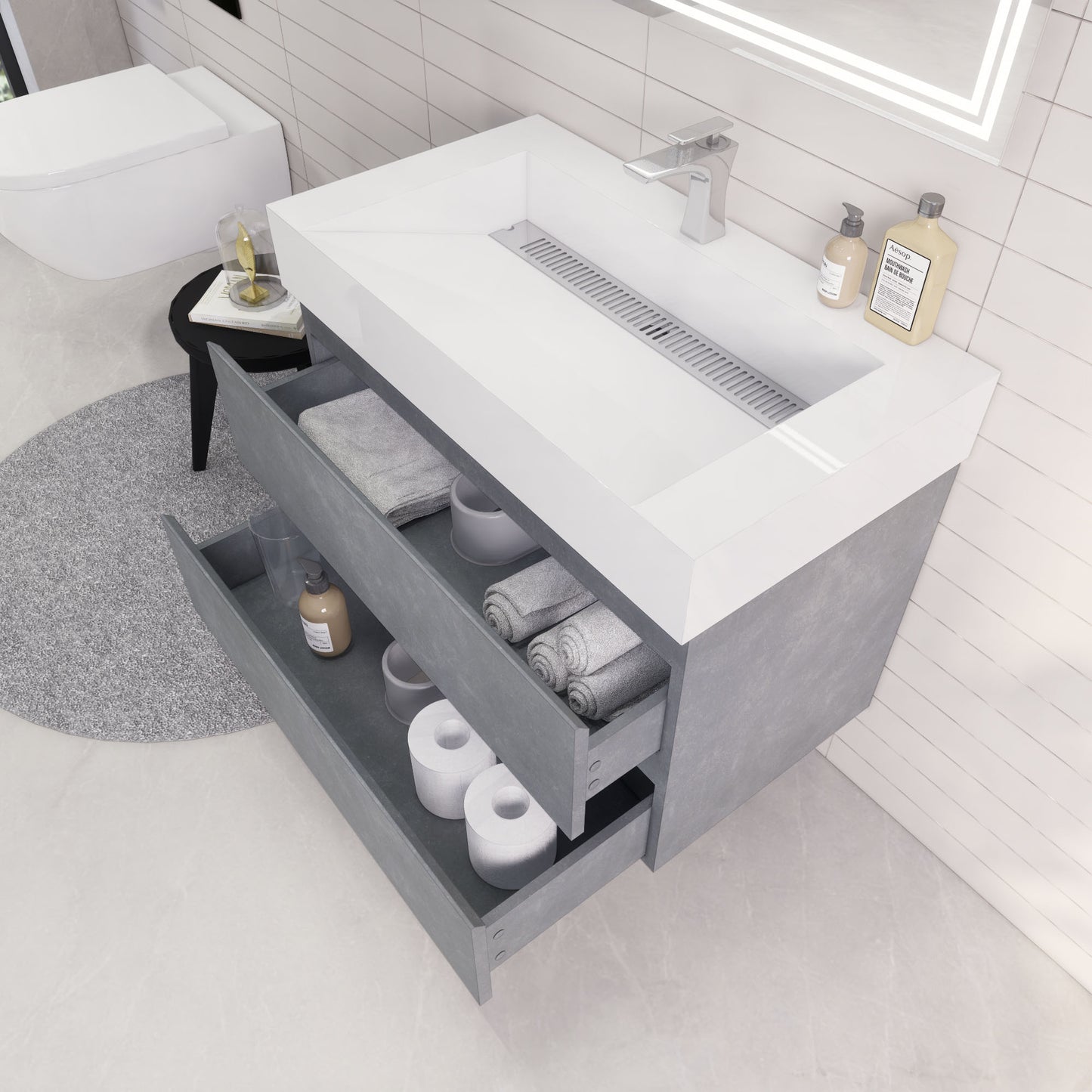 Monterey 36" Wall Mounted Bathroom Vanity with Reinforced Acrylic Integrated Sink Top