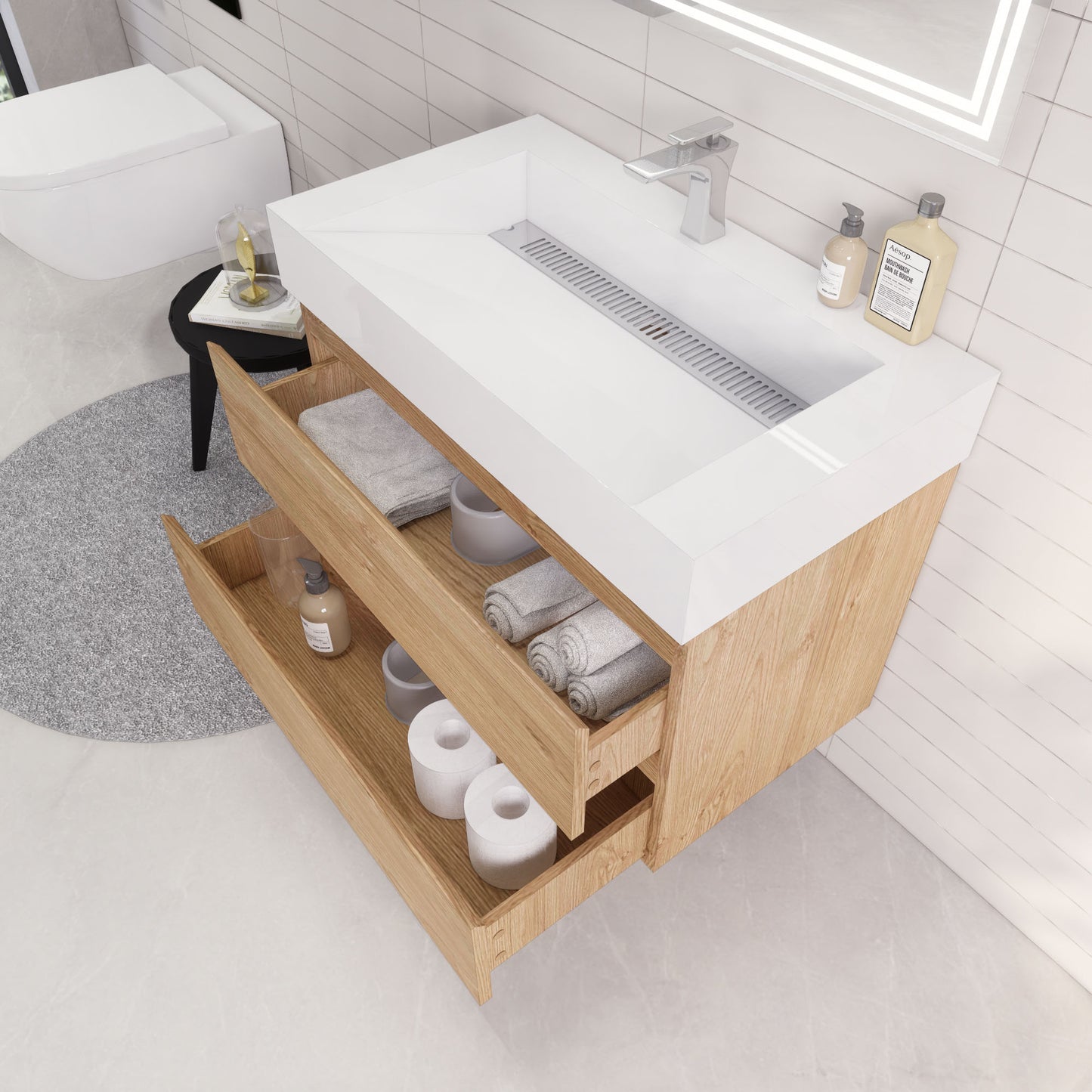 Monterey 36" Wall Mounted Bathroom Vanity with Reinforced Acrylic Integrated Sink Top