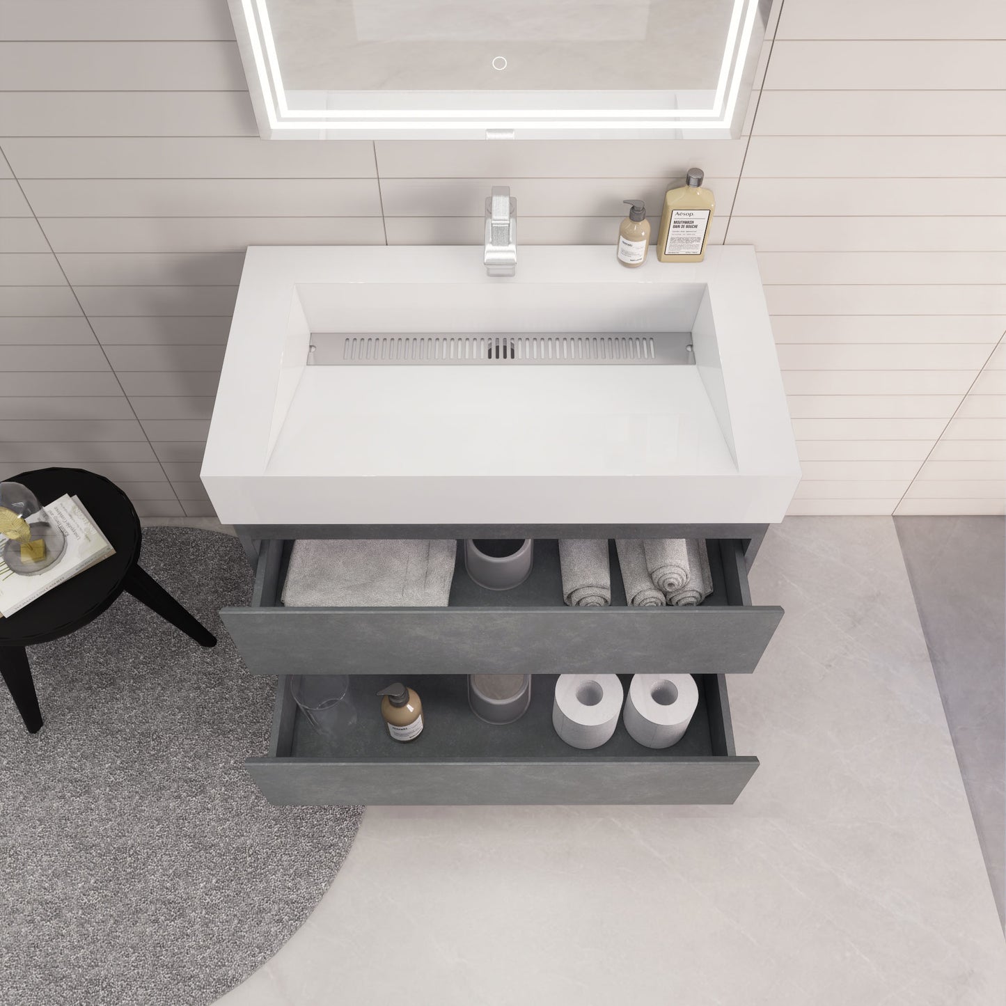 Monterey 36" Wall Mounted Bathroom Vanity with Reinforced Acrylic Integrated Sink Top
