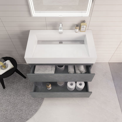 Monterey 36" Wall Mounted Bathroom Vanity with Reinforced Acrylic Integrated Sink Top