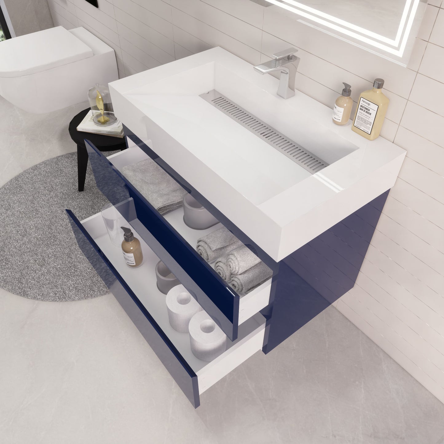 Monterey 36" Wall Mounted Bathroom Vanity with Reinforced Acrylic Integrated Sink Top