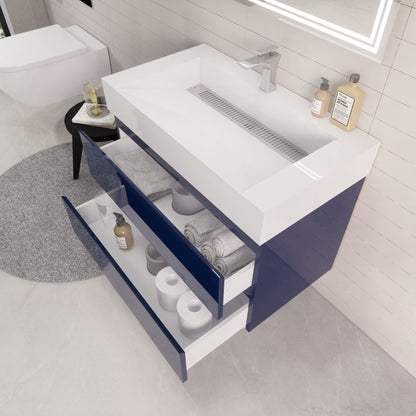 Monterey 36" Wall Mounted Bathroom Vanity with Reinforced Acrylic Integrated Sink Top