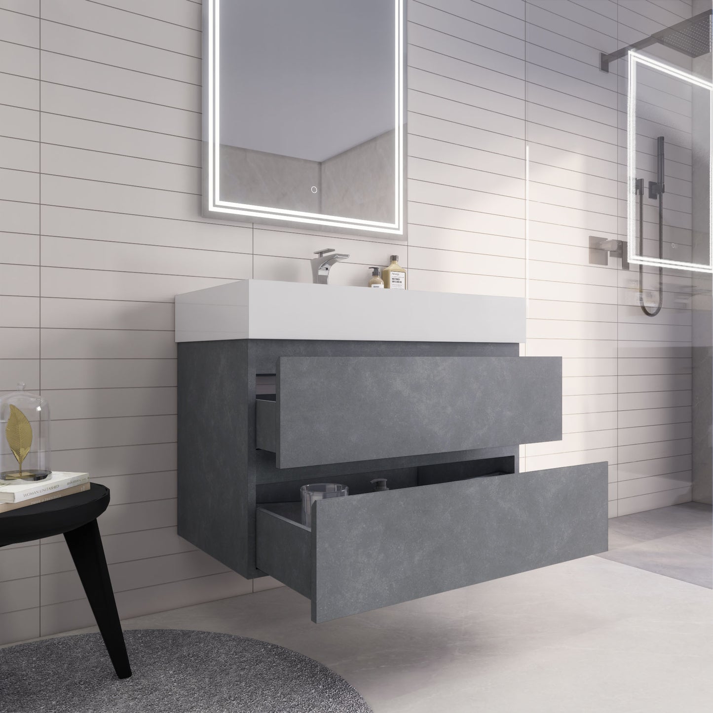 Monterey 36" Wall Mounted Bathroom Vanity with Reinforced Acrylic Integrated Sink Top