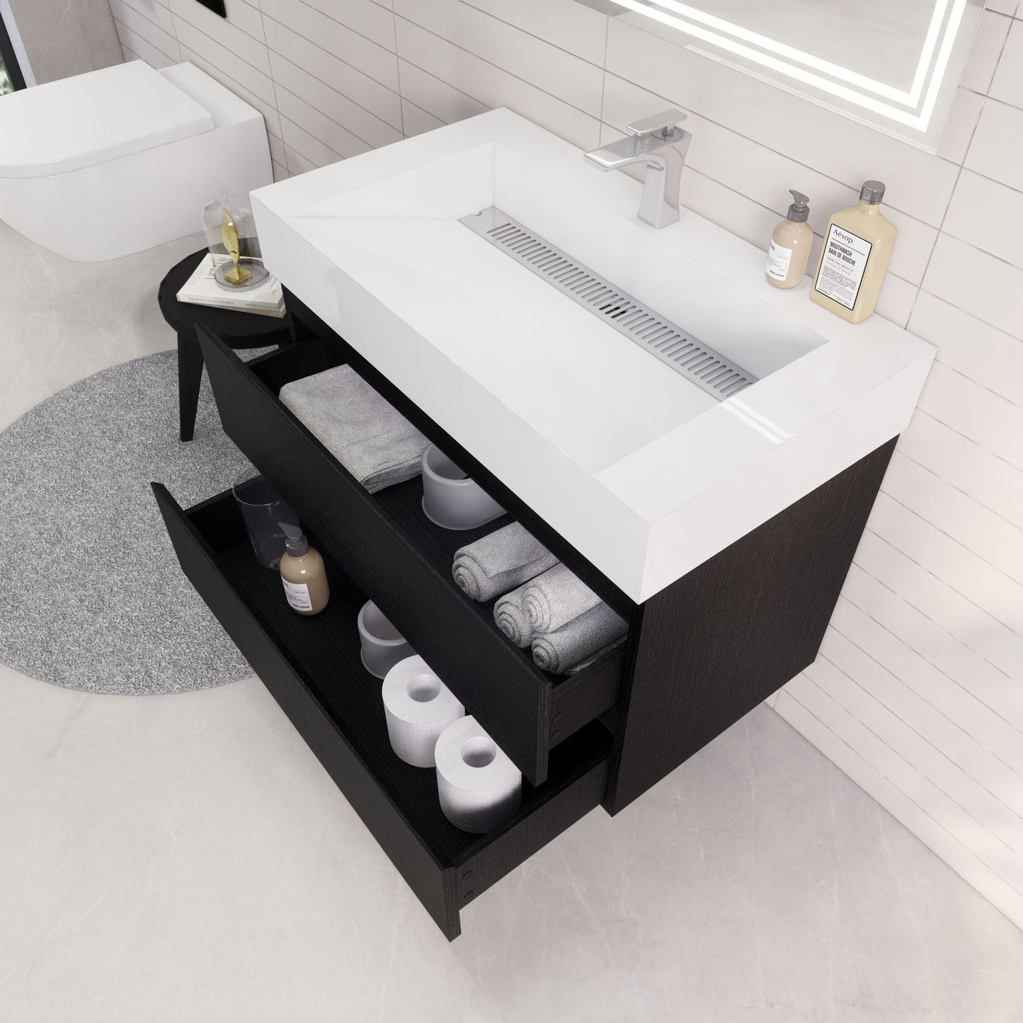 Monterey 36" Wall Mounted Bathroom Vanity with Reinforced Acrylic Integrated Sink Top