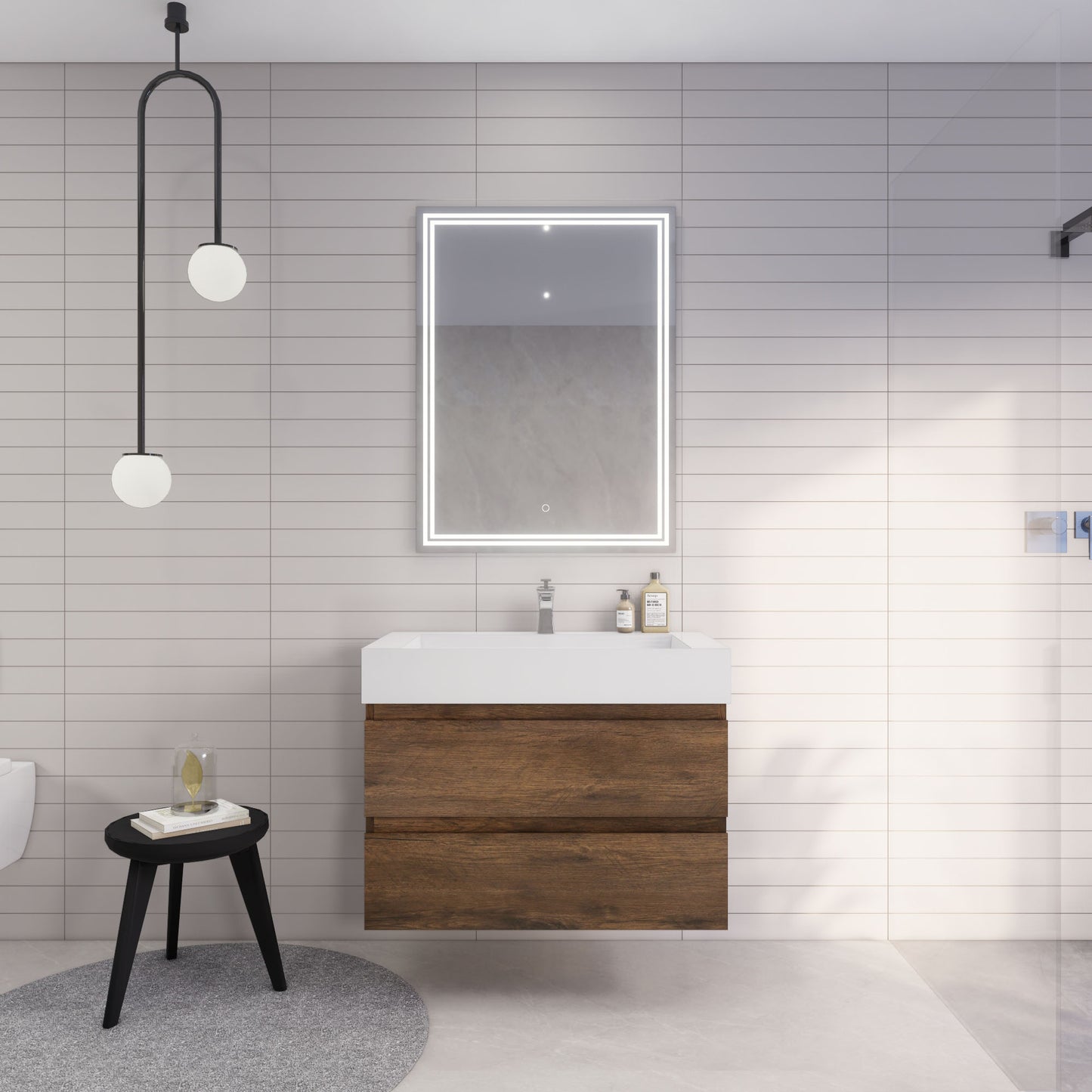 Monterey 36" Wall Mounted Bathroom Vanity with Reinforced Acrylic Integrated Sink Top