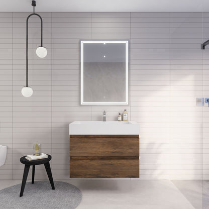 Monterey 36" Wall Mounted Bathroom Vanity with Reinforced Acrylic Integrated Sink Top