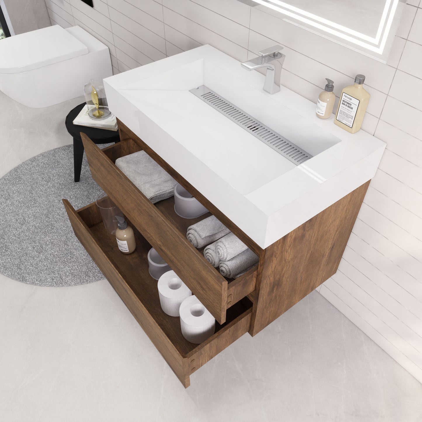 Monterey 36" Wall Mounted Bathroom Vanity with Reinforced Acrylic Integrated Sink Top