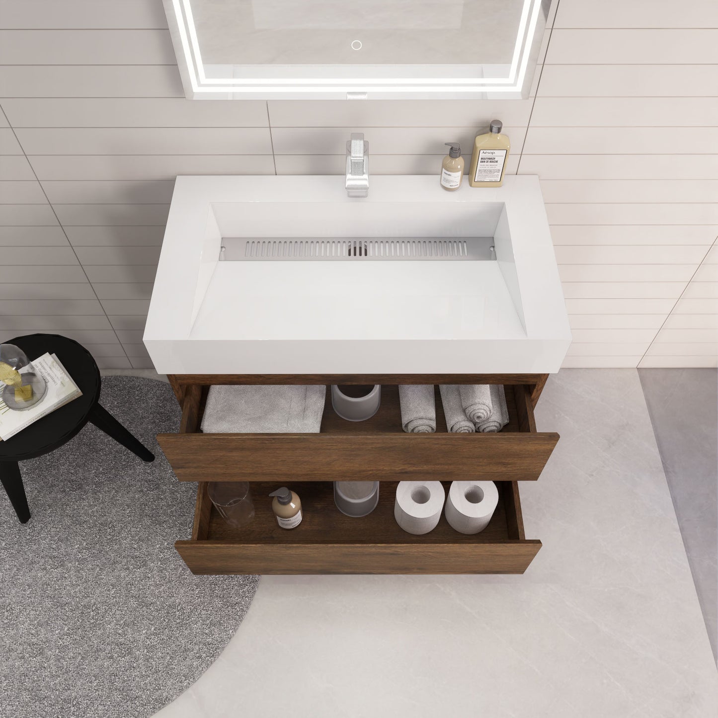 Monterey 36" Wall Mounted Bathroom Vanity with Reinforced Acrylic Integrated Sink Top