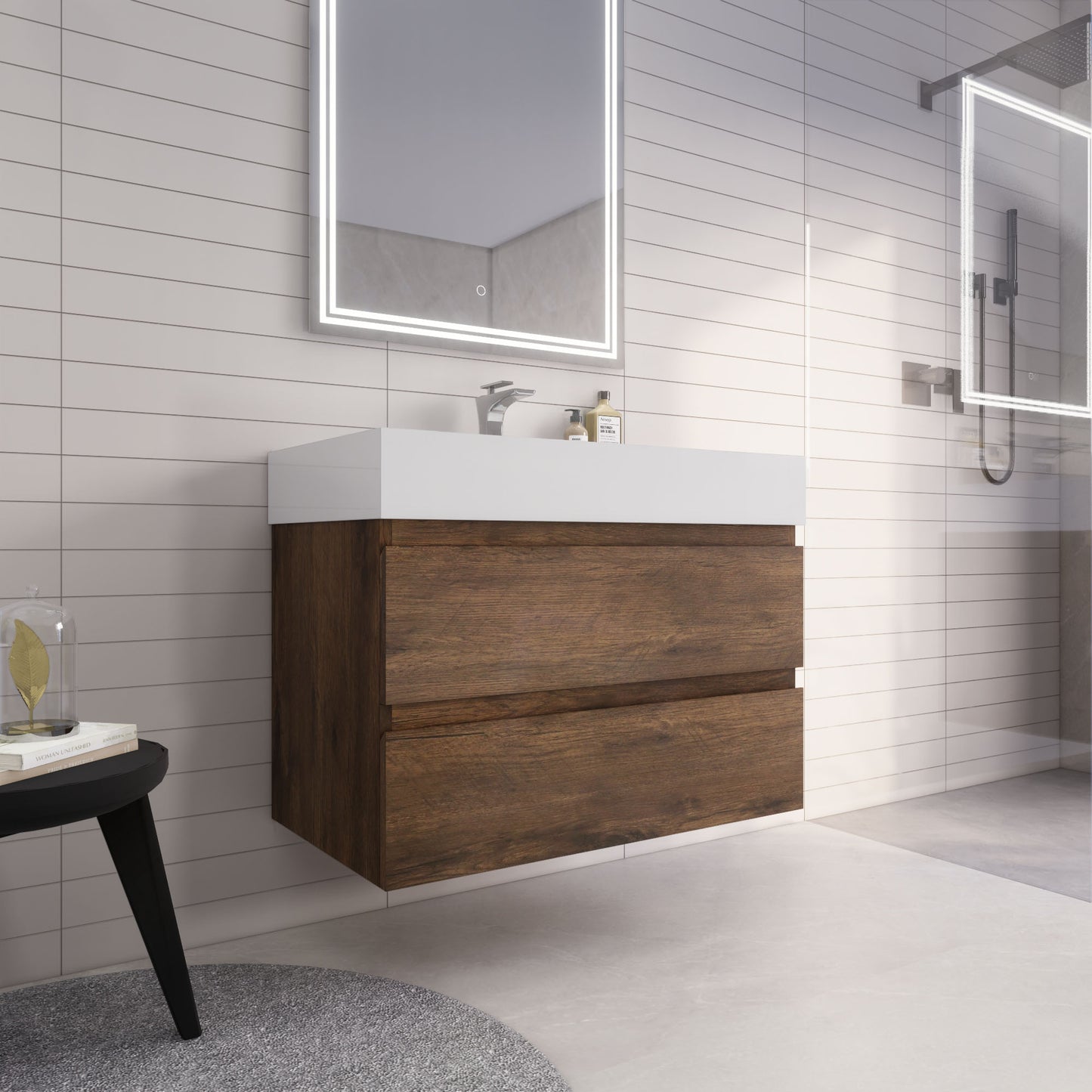 Monterey 36" Wall Mounted Bathroom Vanity with Reinforced Acrylic Integrated Sink Top