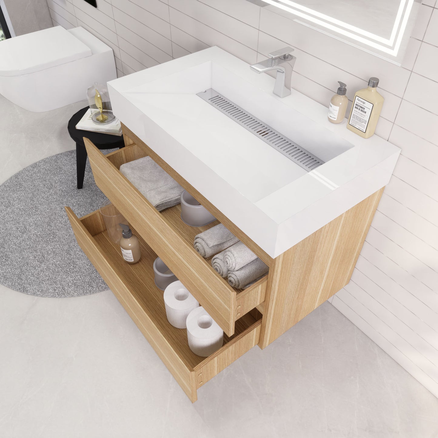 Monterey 36" Wall Mounted Bathroom Vanity with Reinforced Acrylic Integrated Sink Top