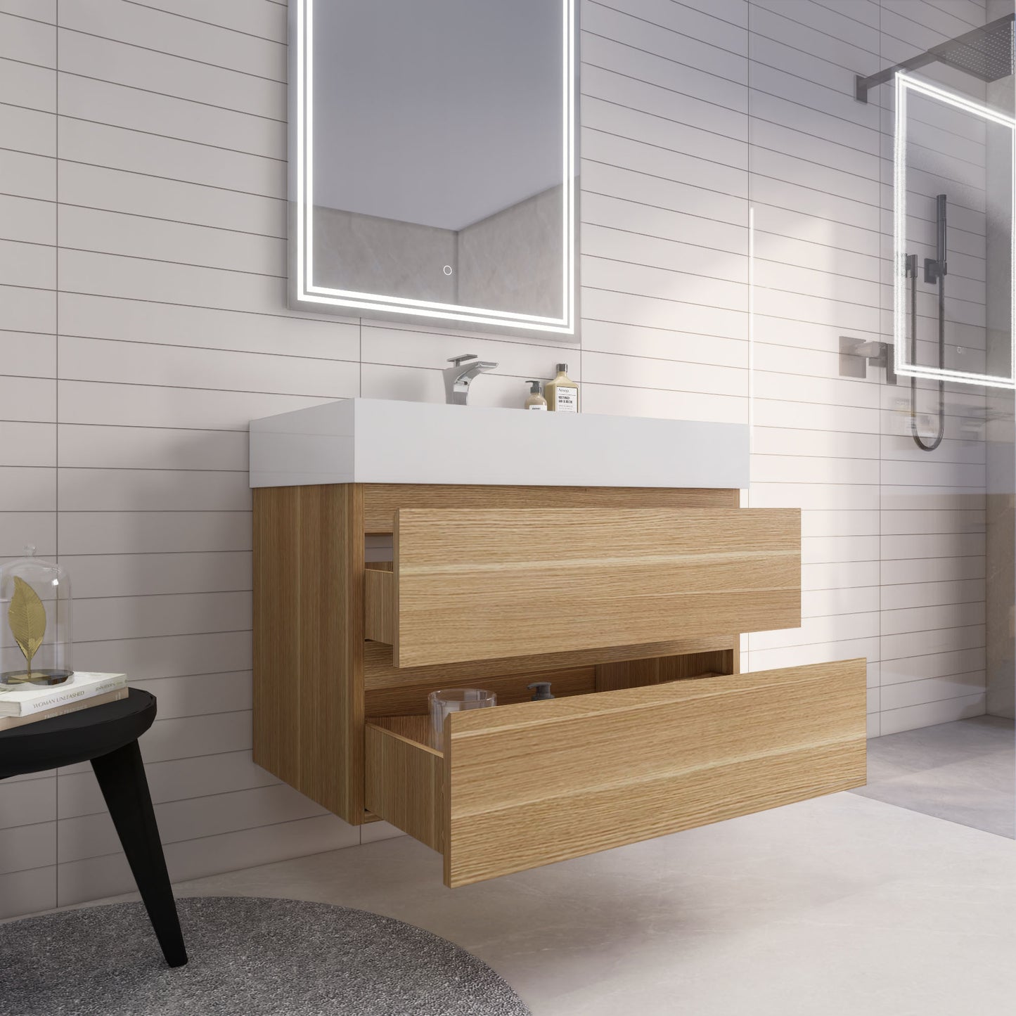 Monterey 36" Wall Mounted Bathroom Vanity with Reinforced Acrylic Integrated Sink Top