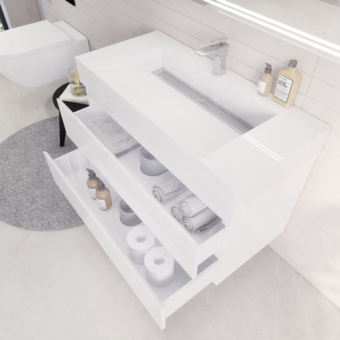 Monterey 42" Wall Mounted Bathroom Vanity with Reinforced Acrylic Integrated Sink Top