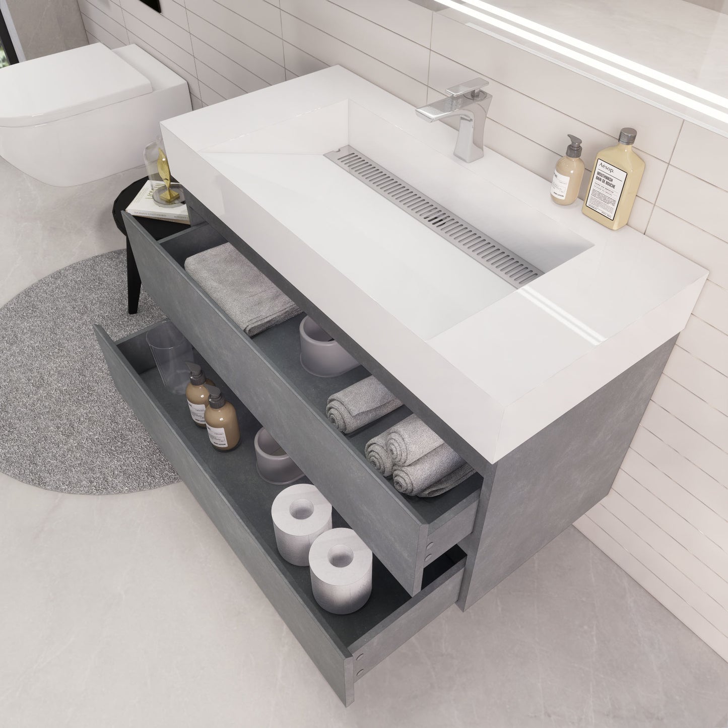 Monterey 42" Wall Mounted Bathroom Vanity with Reinforced Acrylic Integrated Sink Top