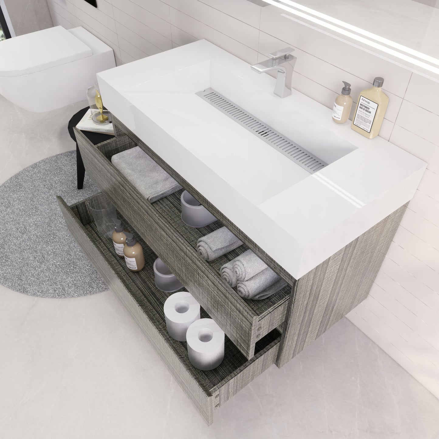 Monterey 42" Wall Mounted Bathroom Vanity with Reinforced Acrylic Integrated Sink Top