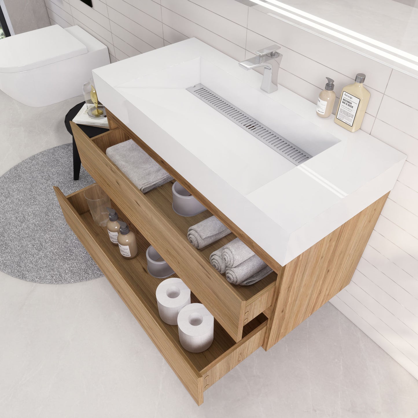 Monterey 42" Wall Mounted Bathroom Vanity with Reinforced Acrylic Integrated Sink Top