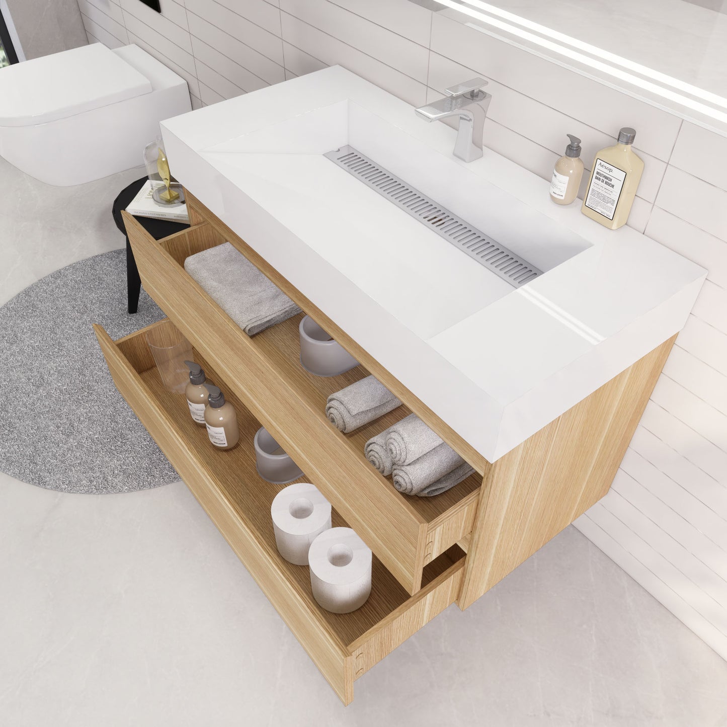 Monterey 42" Wall Mounted Bathroom Vanity with Reinforced Acrylic Integrated Sink Top