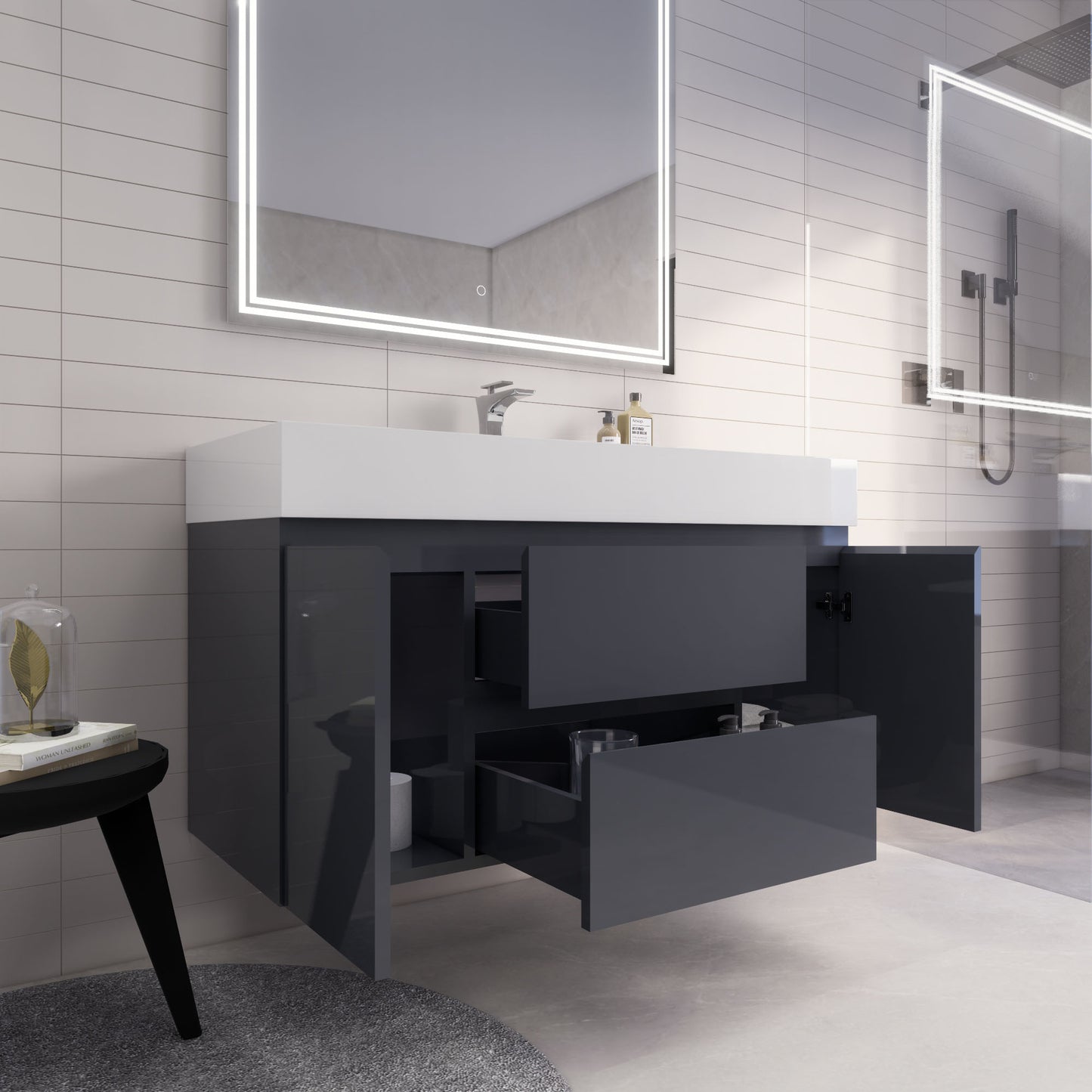 Monterey 48" Wall Mounted Bathroom Vanity with Reinforced Acrylic Integrated Sink Top
