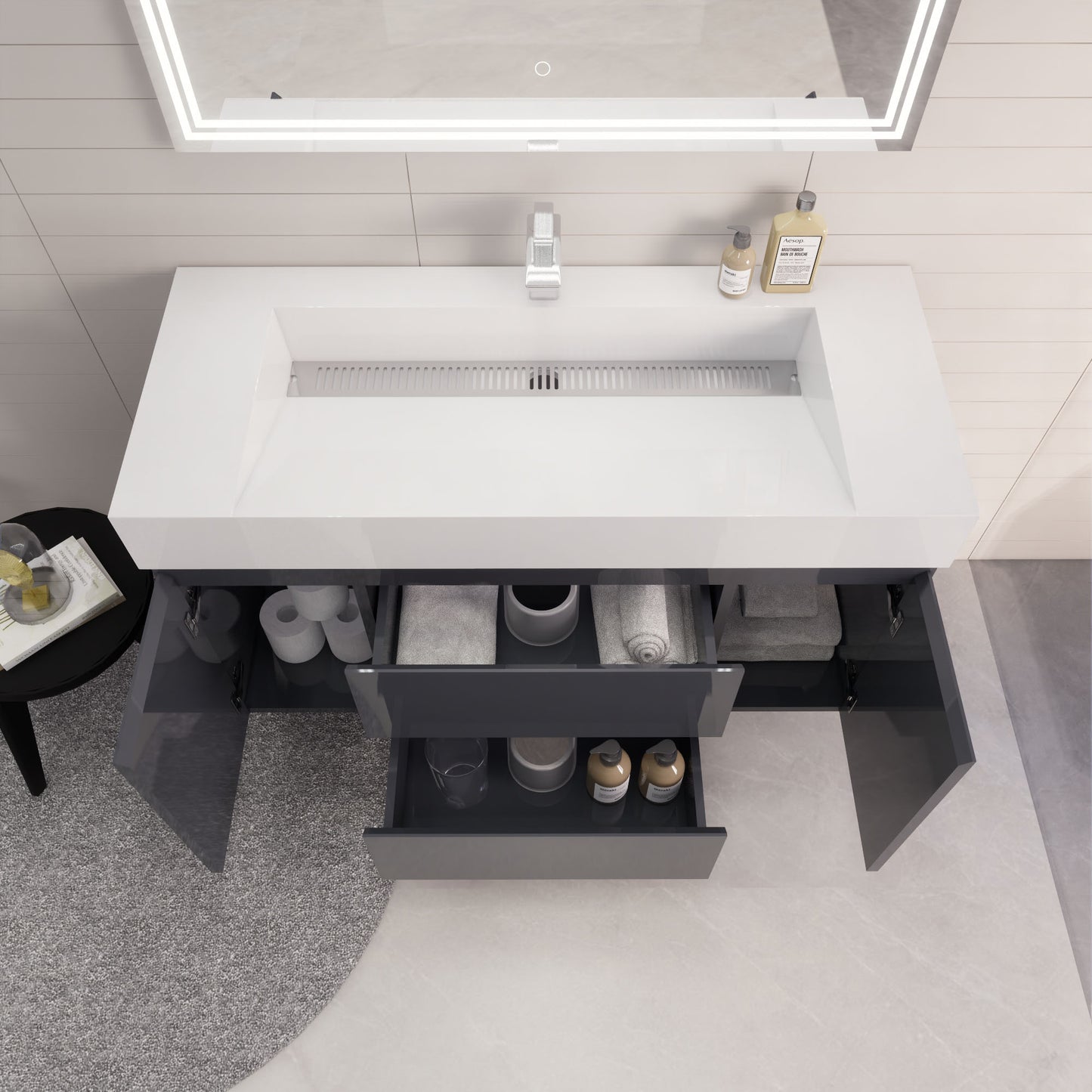 Monterey 48" Wall Mounted Bathroom Vanity with Reinforced Acrylic Integrated Sink Top