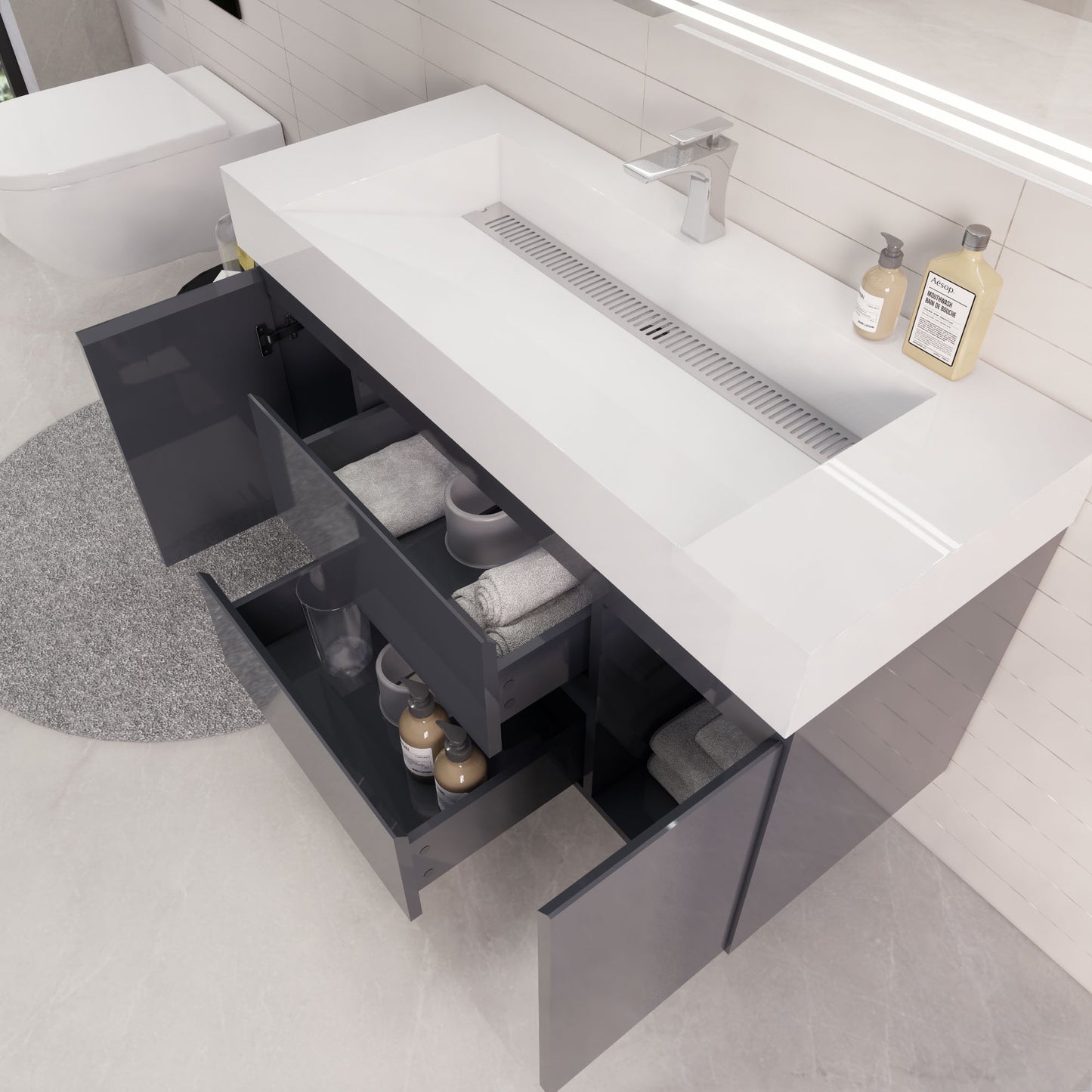 Monterey 48" Wall Mounted Bathroom Vanity with Reinforced Acrylic Integrated Sink Top