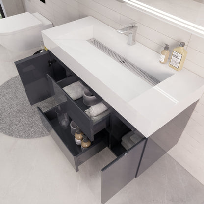 Monterey 48" Wall Mounted Bathroom Vanity with Reinforced Acrylic Integrated Sink Top