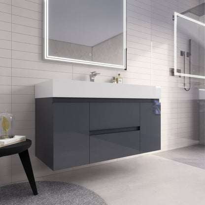 Monterey 48" Wall Mounted Bathroom Vanity with Reinforced Acrylic Integrated Sink Top