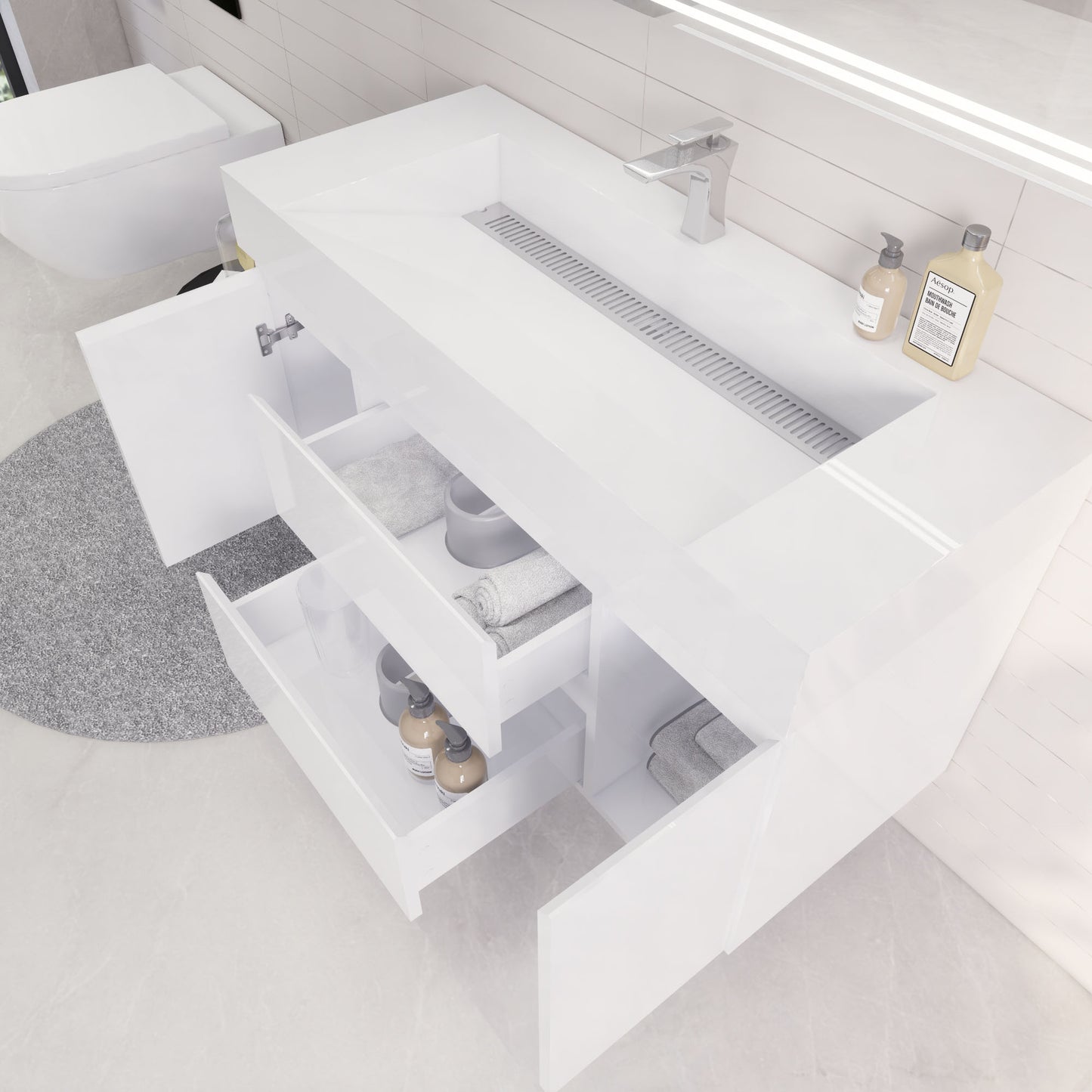 Monterey 48" Wall Mounted Bathroom Vanity with Reinforced Acrylic Integrated Sink Top