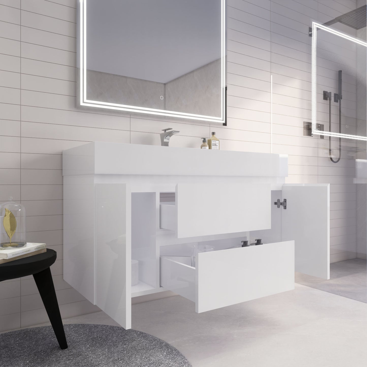 Monterey 48" Wall Mounted Bathroom Vanity with Reinforced Acrylic Integrated Sink Top