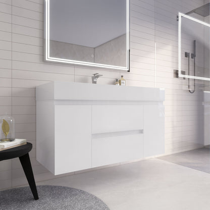 Monterey 48" Wall Mounted Bathroom Vanity with Reinforced Acrylic Integrated Sink Top