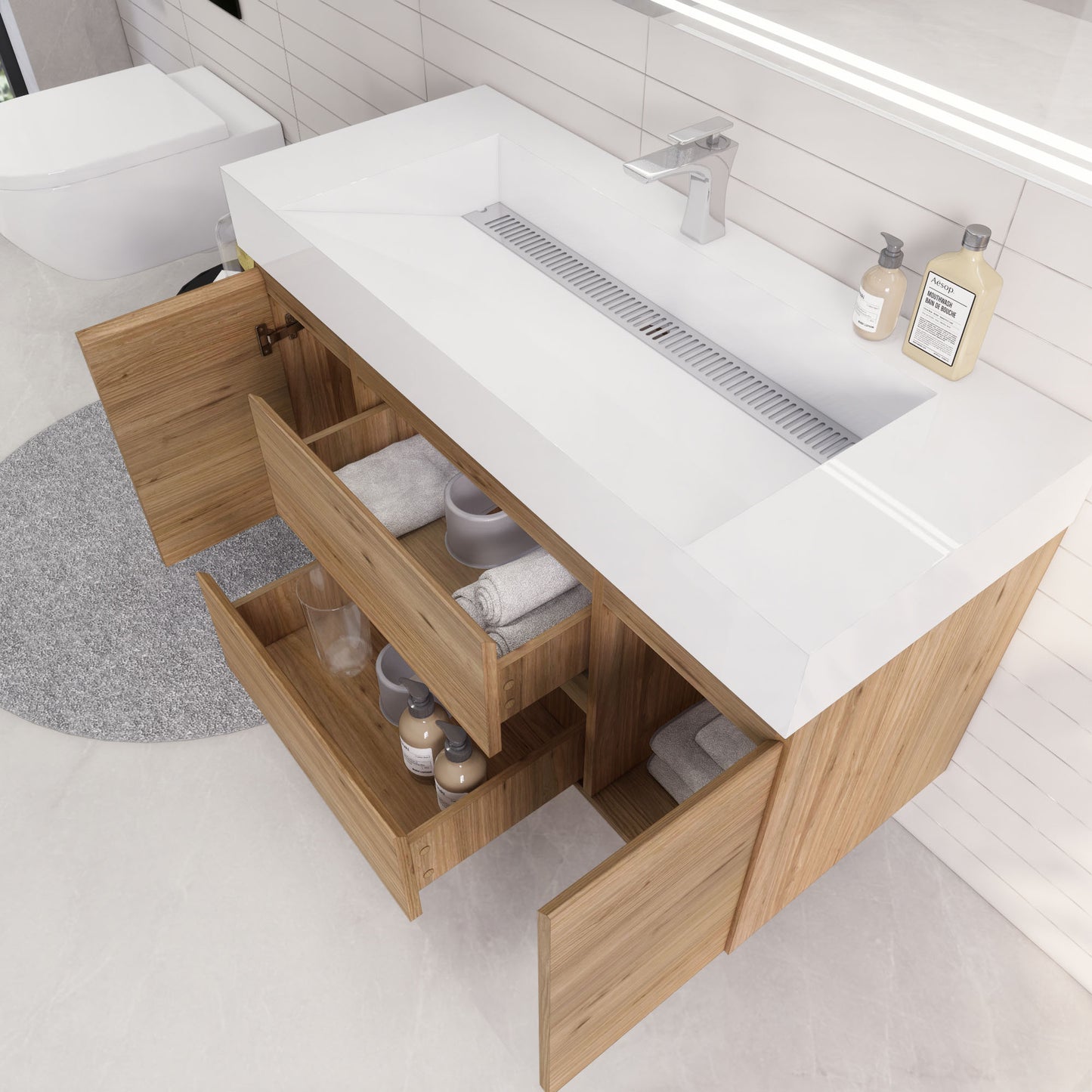 Monterey 48" Wall Mounted Bathroom Vanity with Reinforced Acrylic Integrated Sink Top