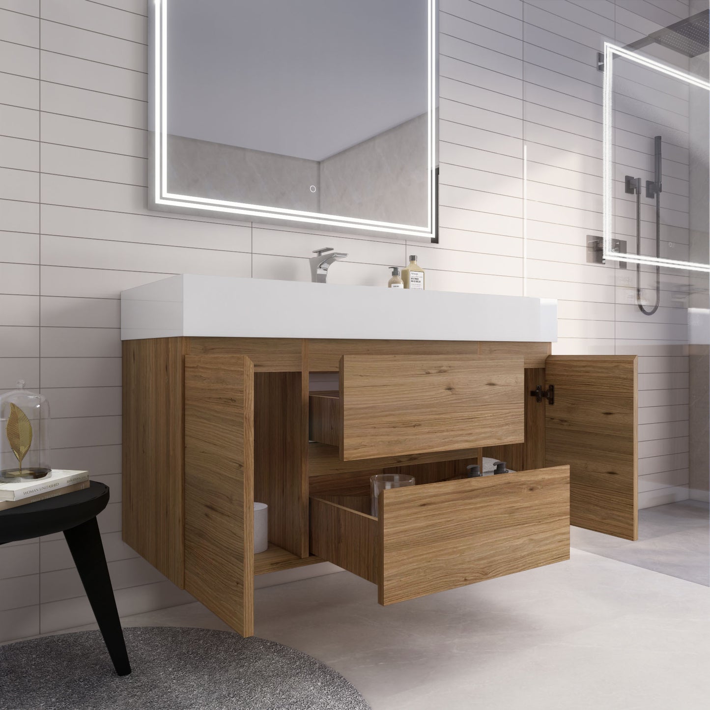 Monterey 48" Wall Mounted Bathroom Vanity with Reinforced Acrylic Integrated Sink Top