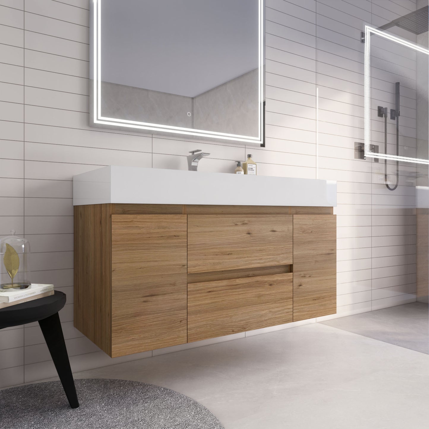 Monterey 48" Wall Mounted Bathroom Vanity with Reinforced Acrylic Integrated Sink Top
