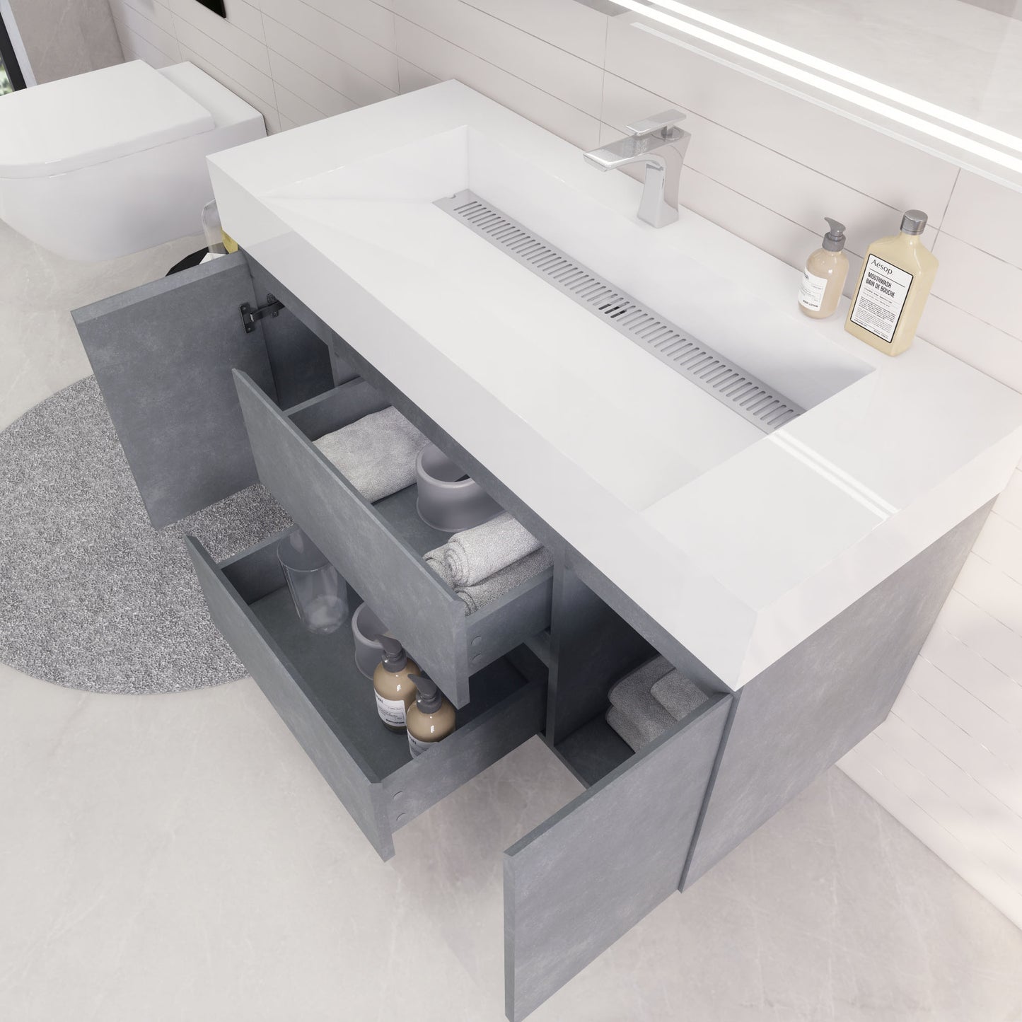 Monterey 48" Wall Mounted Bathroom Vanity with Reinforced Acrylic Integrated Sink Top