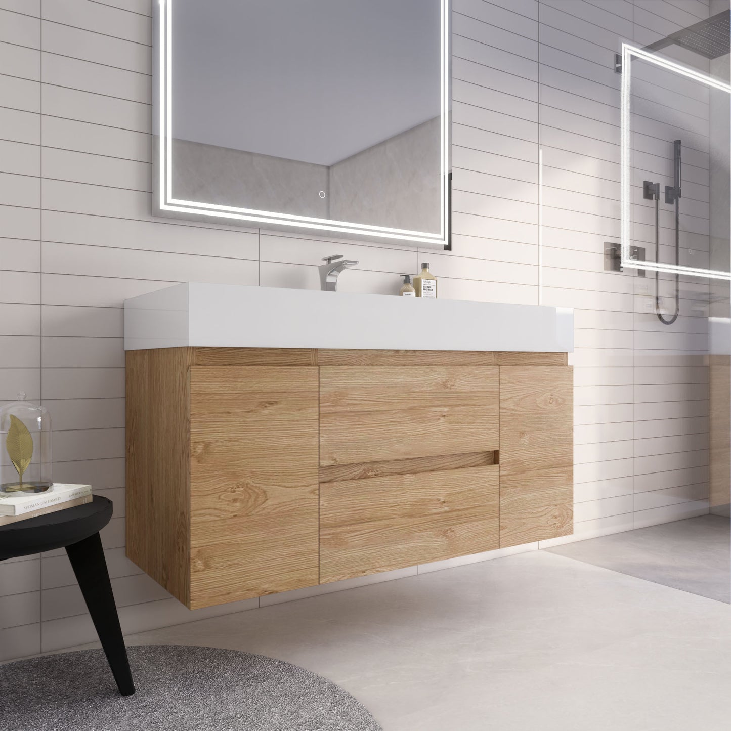 Monterey 48" Wall Mounted Bathroom Vanity with Reinforced Acrylic Integrated Sink Top