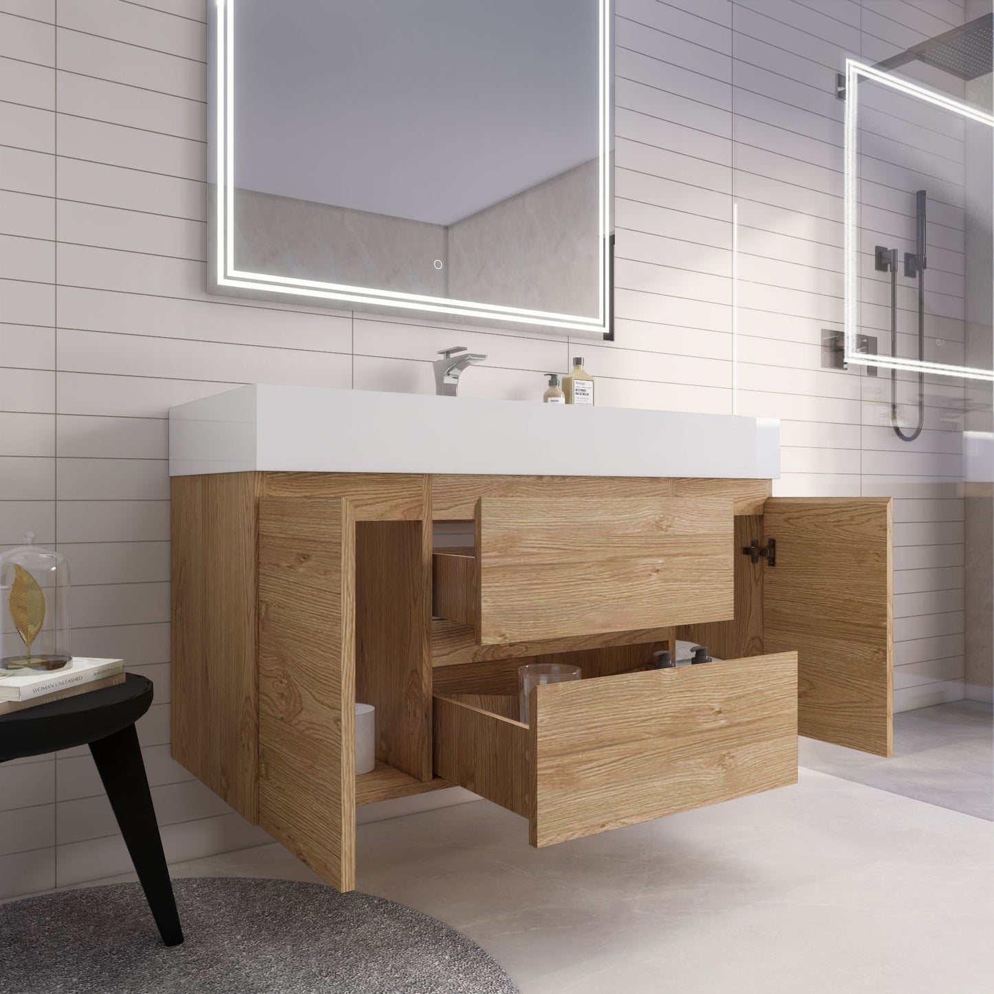 Monterey 48" Wall Mounted Bathroom Vanity with Reinforced Acrylic Integrated Sink Top