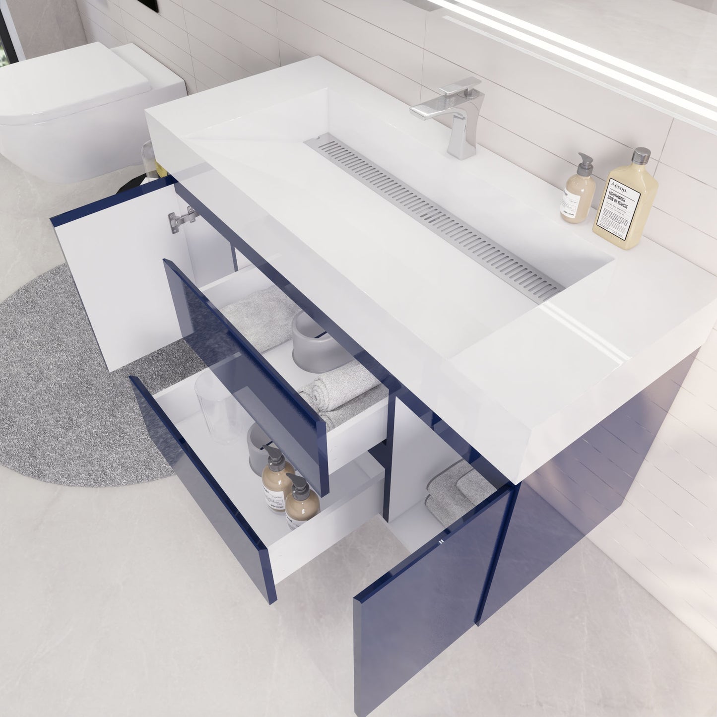 Monterey 48" Wall Mounted Bathroom Vanity with Reinforced Acrylic Integrated Sink Top