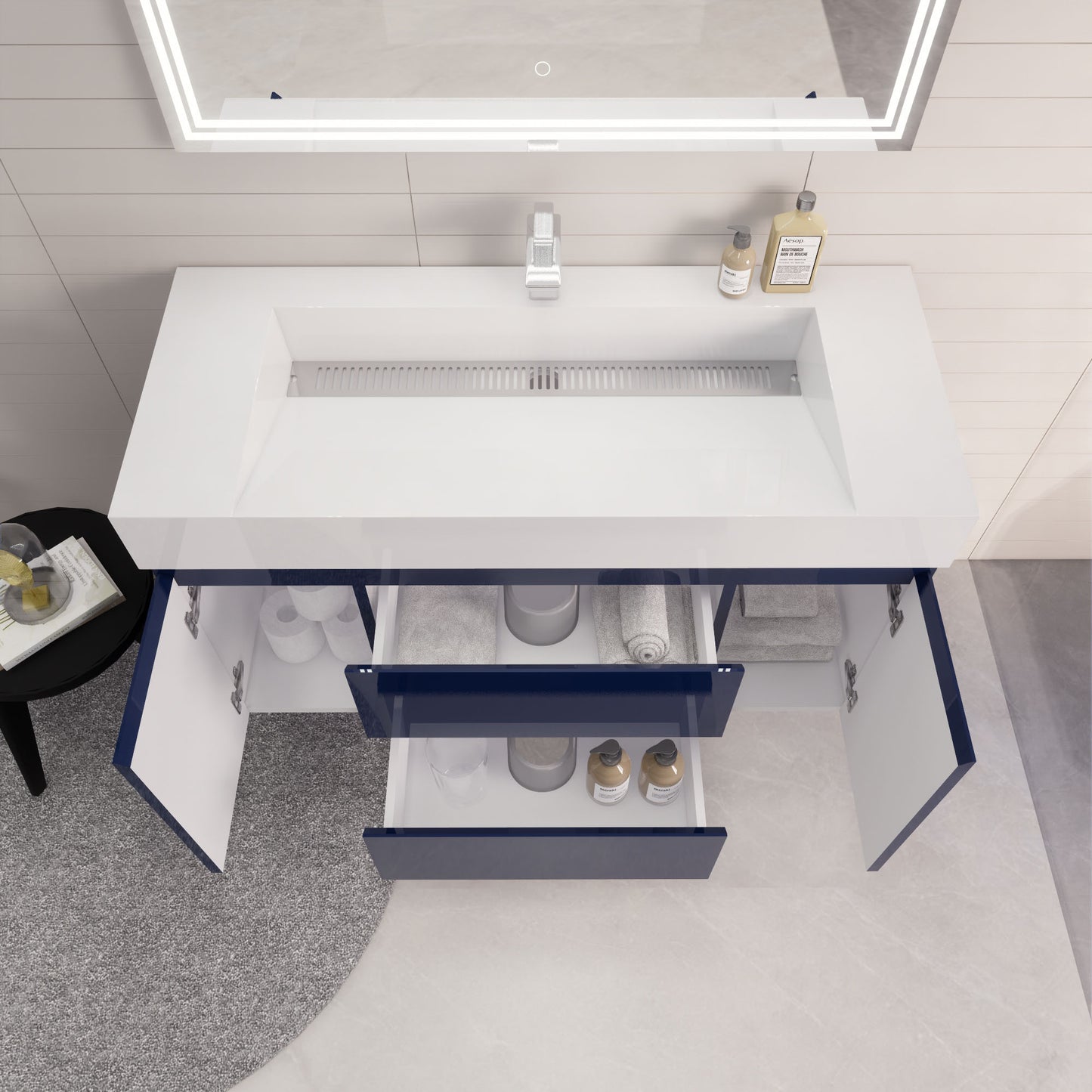 Monterey 48" Wall Mounted Bathroom Vanity with Reinforced Acrylic Integrated Sink Top