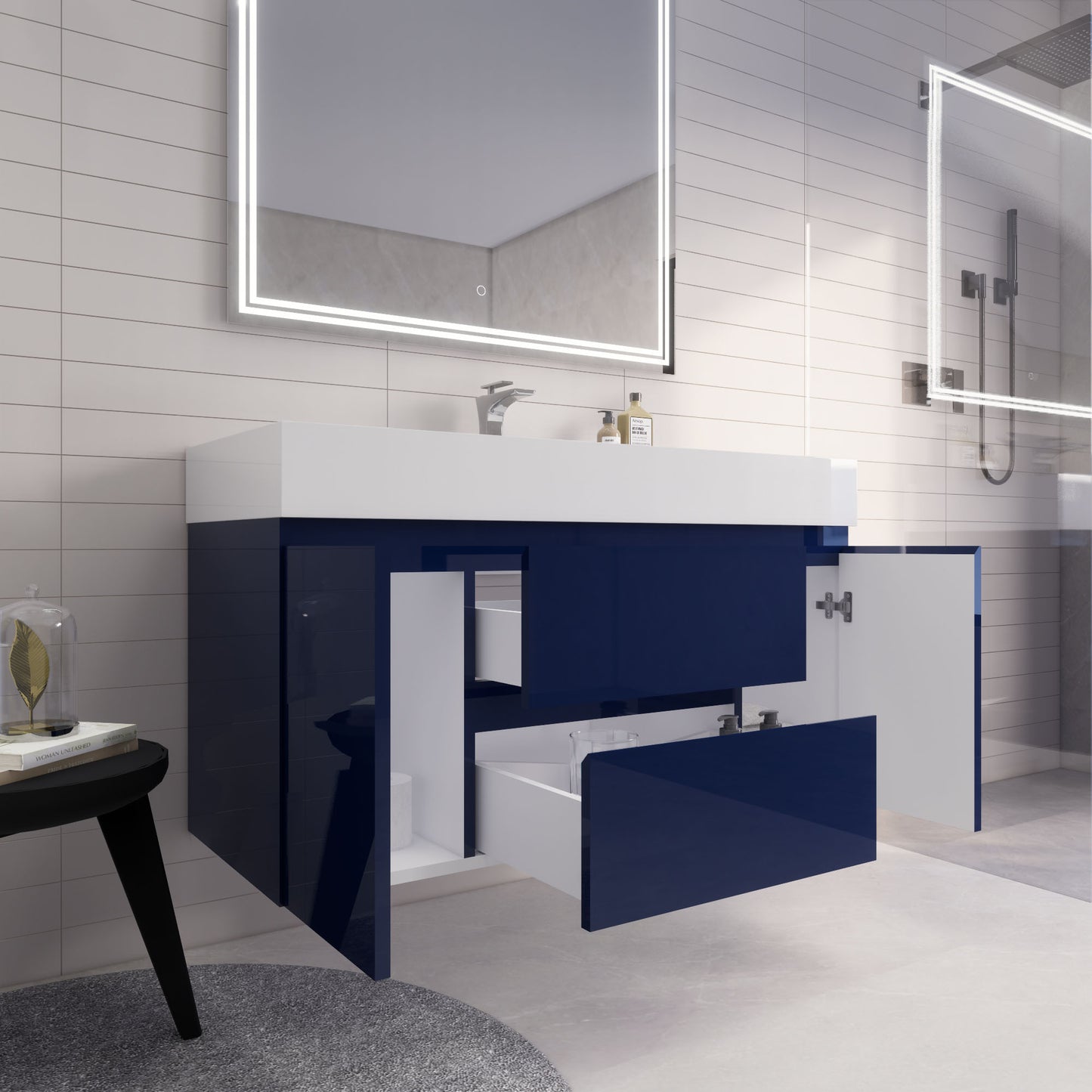 Monterey 48" Wall Mounted Bathroom Vanity with Reinforced Acrylic Integrated Sink Top