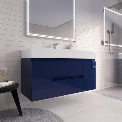 Monterey 48" Wall Mounted Bathroom Vanity with Reinforced Acrylic Integrated Sink Top